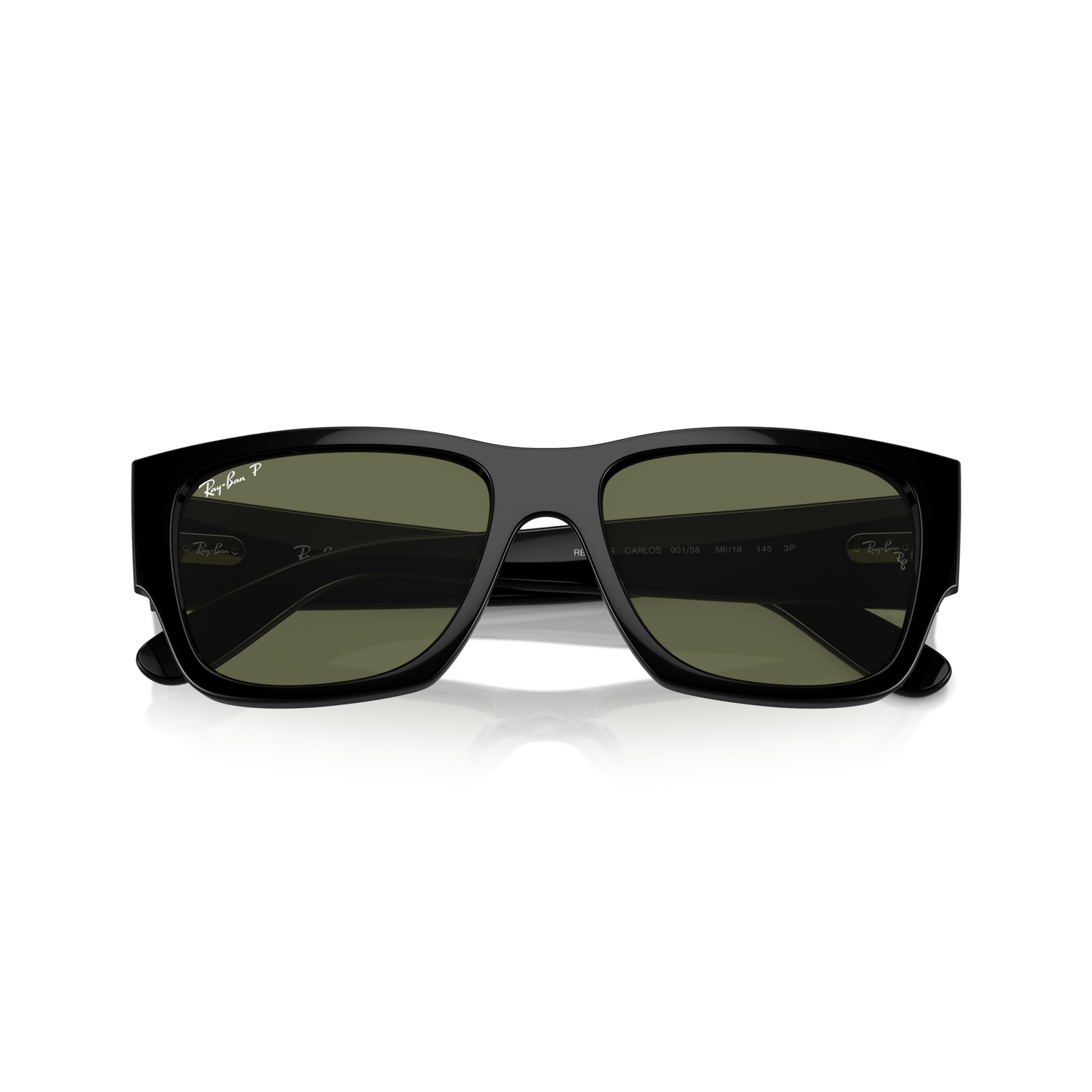Black sunglasses with dark lenses on a white background Polished Black + G-15 Green Polarised