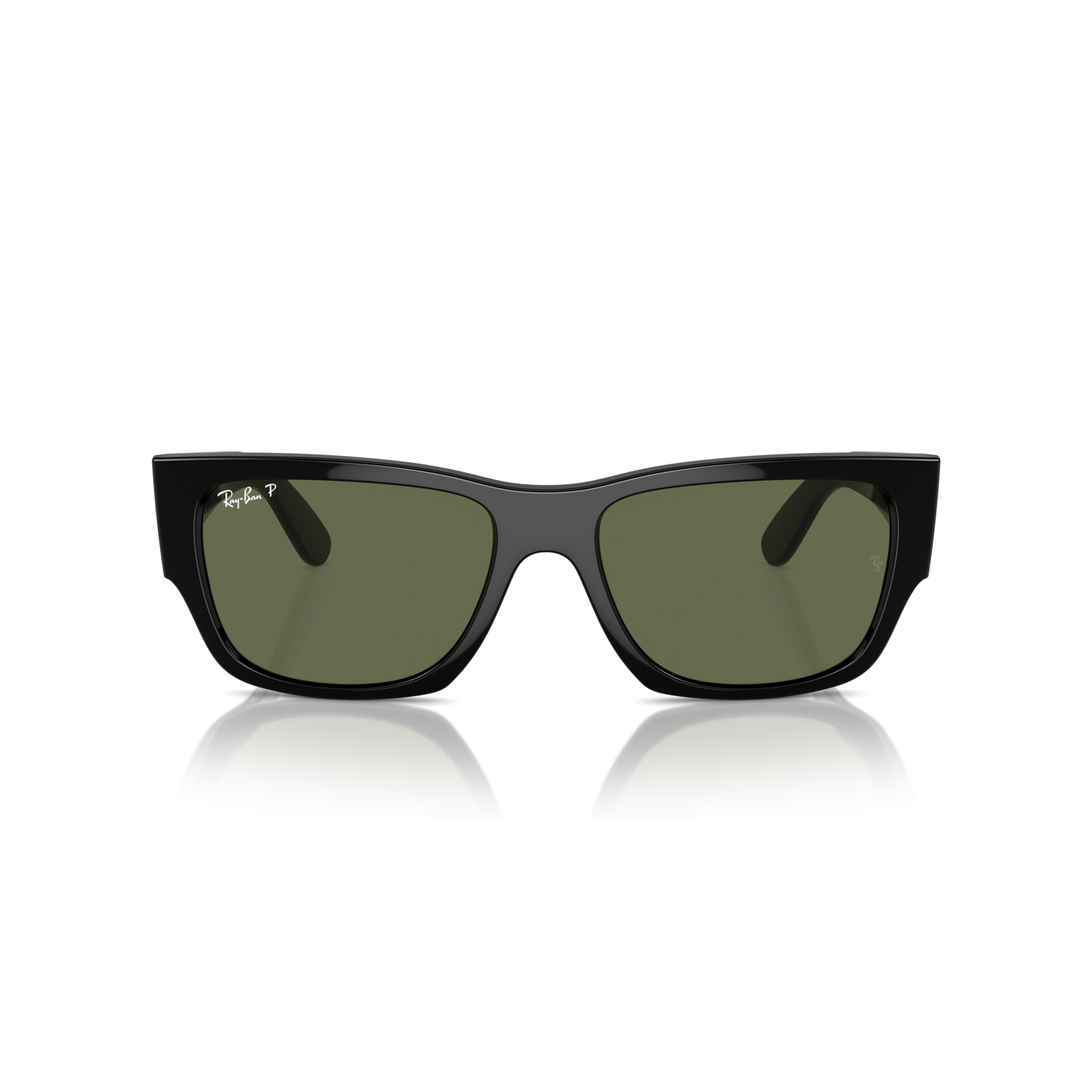 Black sunglasses with green lenses on a white background Polished Black + G-15 Green Polarised