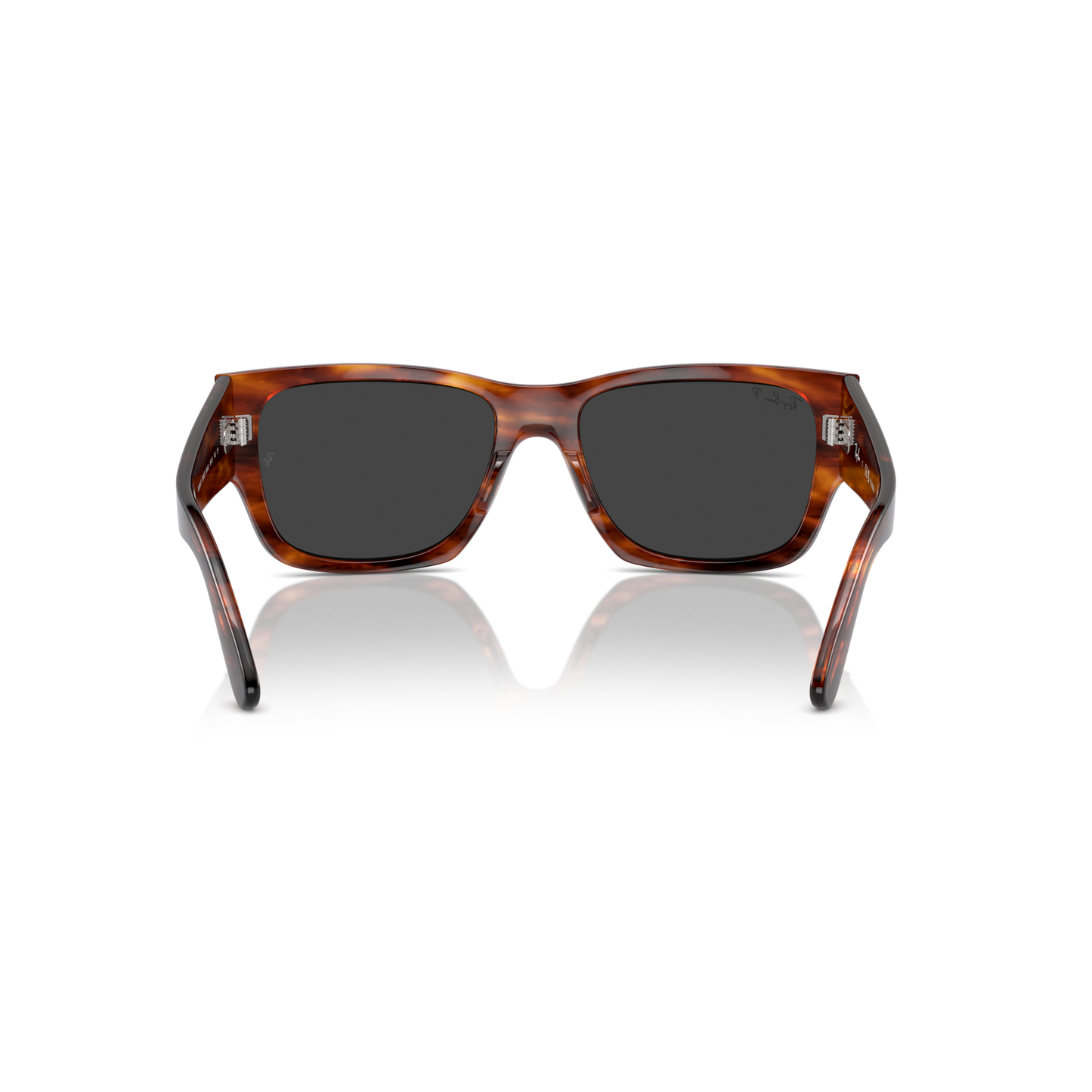 Sunglasses with tortoiseshell frame and dark lenses on a white background Polished Striped Havana + Black Polarised
