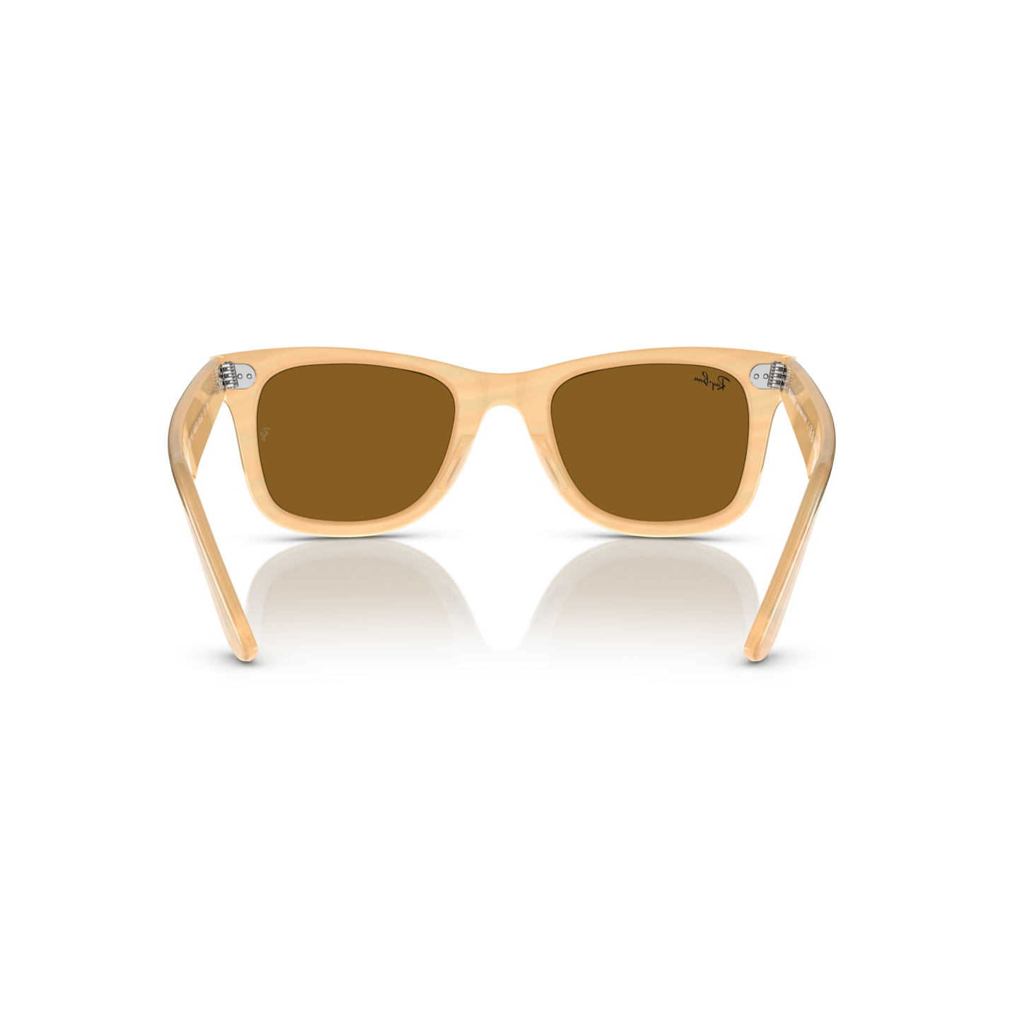 Wooden-framed sunglasses with brown lenses on a white background Polished Photo Striped Brown + Brown