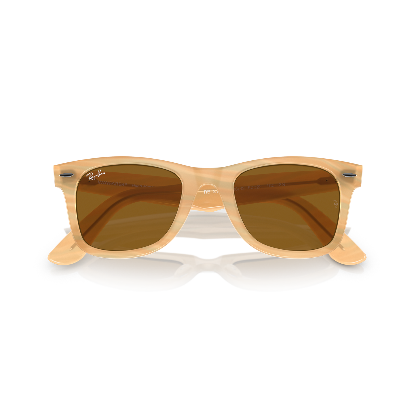 Wooden-framed sunglasses with brown lenses on a white background Polished Photo Striped Brown + Brown