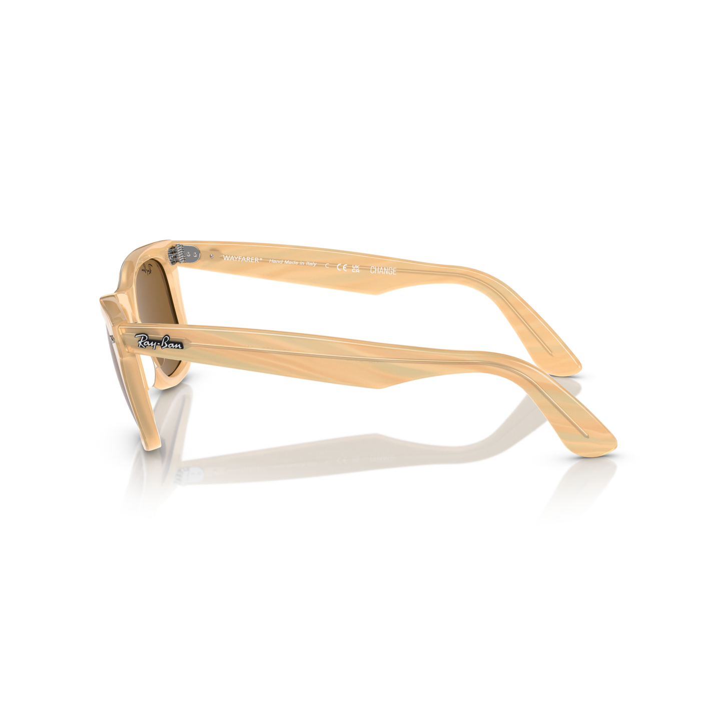 Beige sunglasses with a reflective surface on a white background Polished Photo Striped Brown + Brown