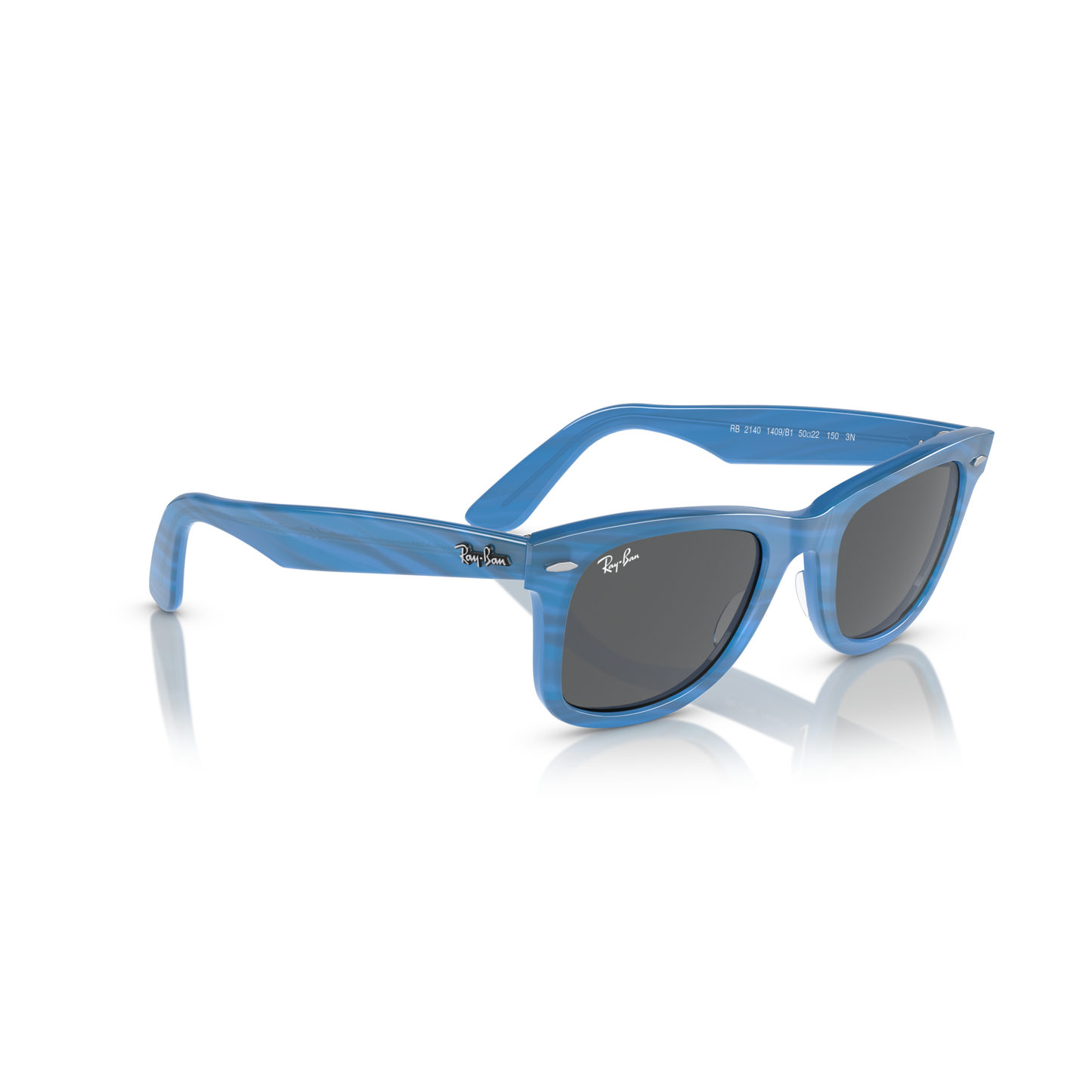 Blue sunglasses with a reflective surface on a white background Polished Photo Striped Blue + Dark Grey