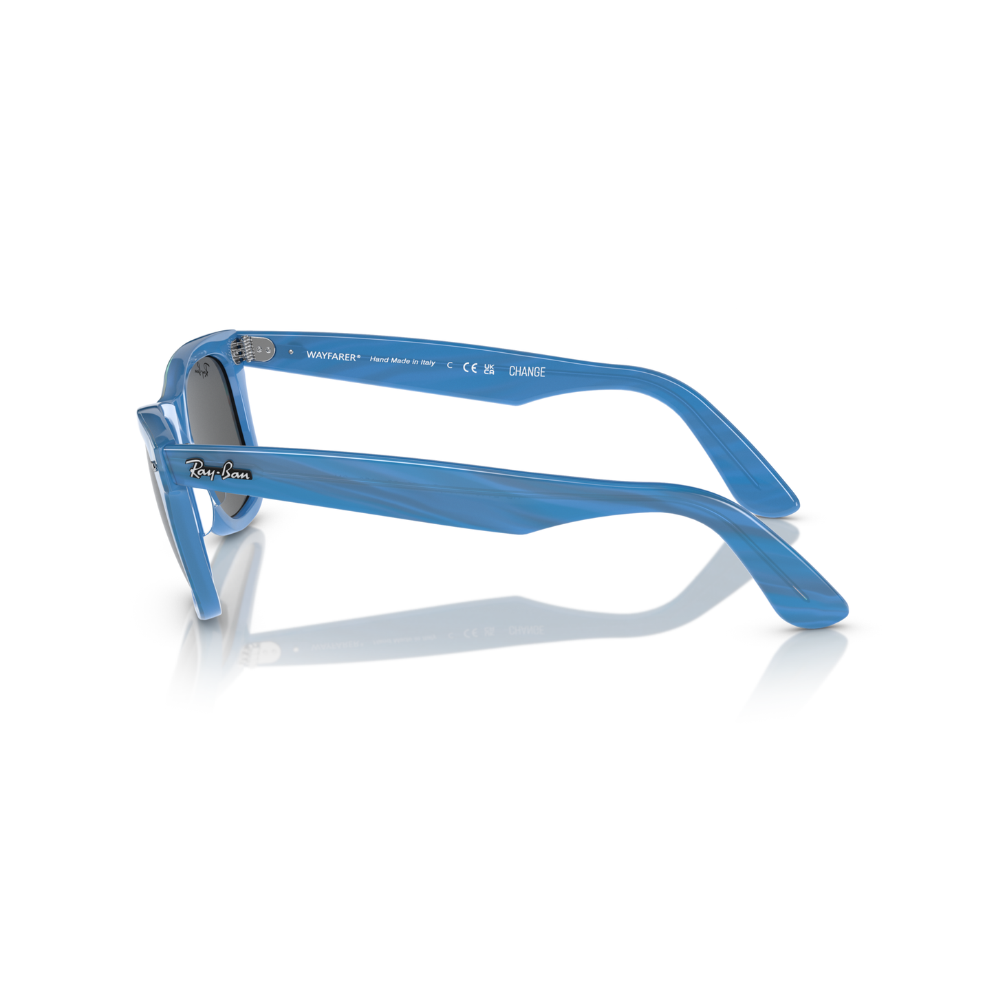 Blue sunglasses with a reflective surface on a white background Polished Photo Striped Blue + Dark Grey