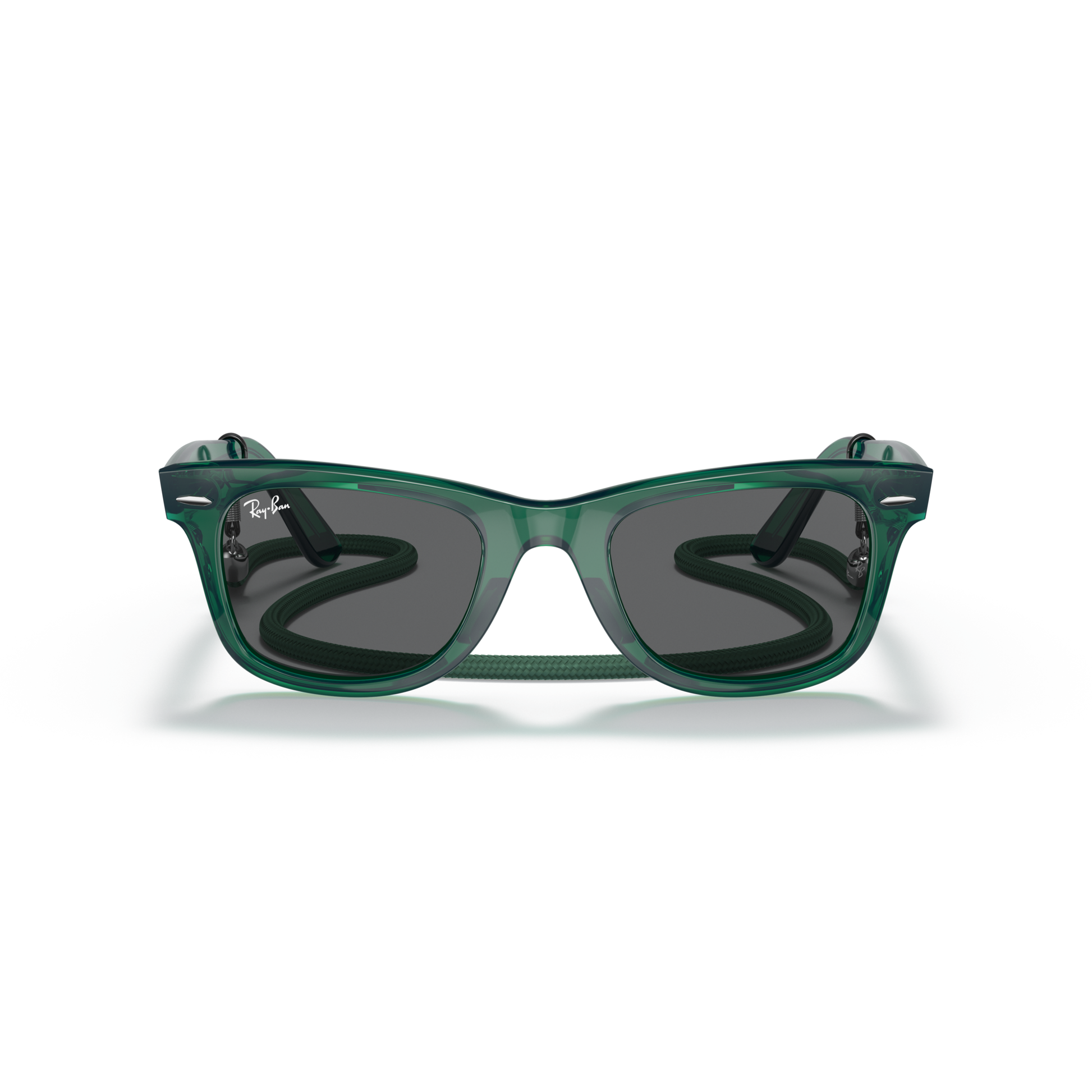 Green sunglasses with a reflective surface on a white background Polished Transparent Green + Dark Grey