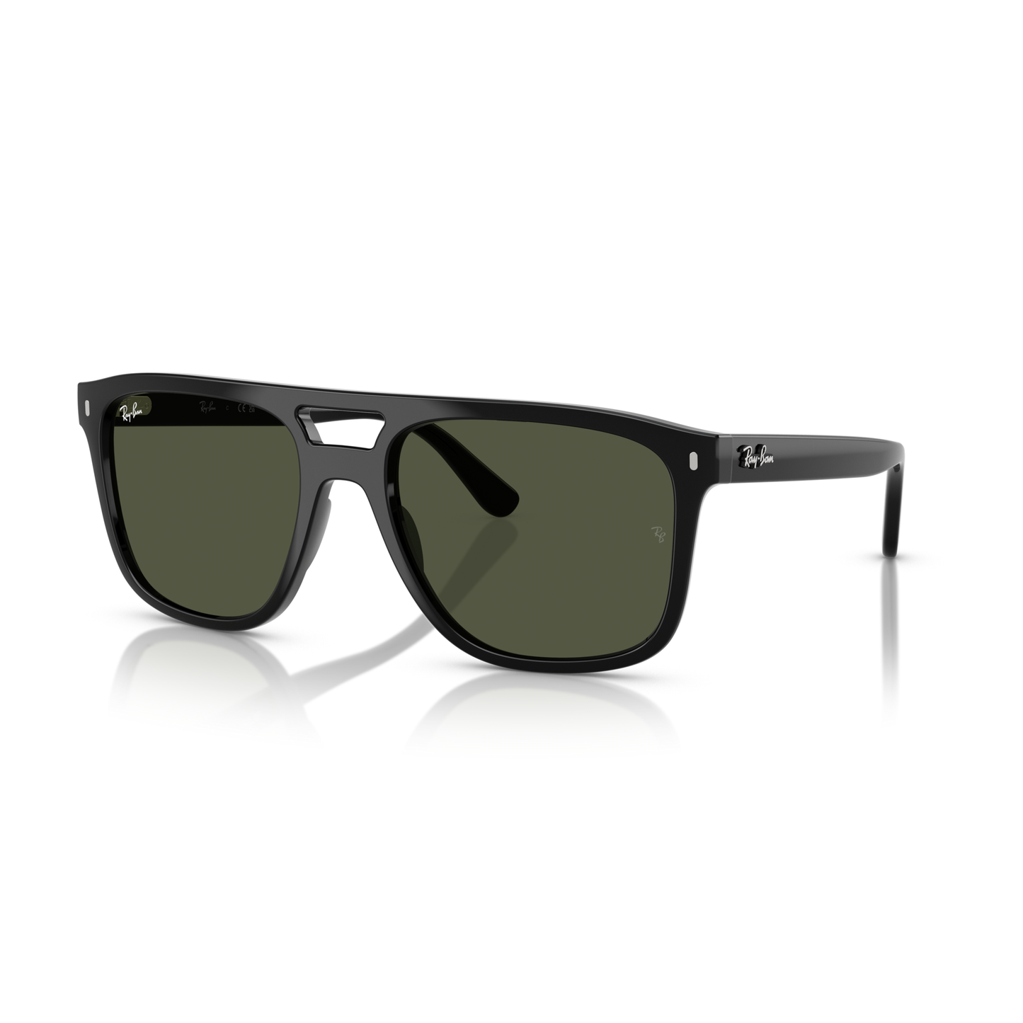 Black sunglasses with a reflective surface on a white background Polished Black + G-15 Green