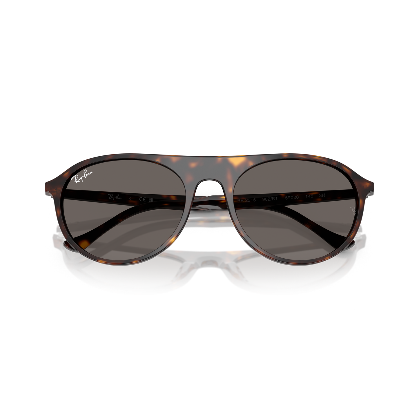 Tortoiseshell sunglasses with dark lenses on a white background Polished Havana + Dark Grey