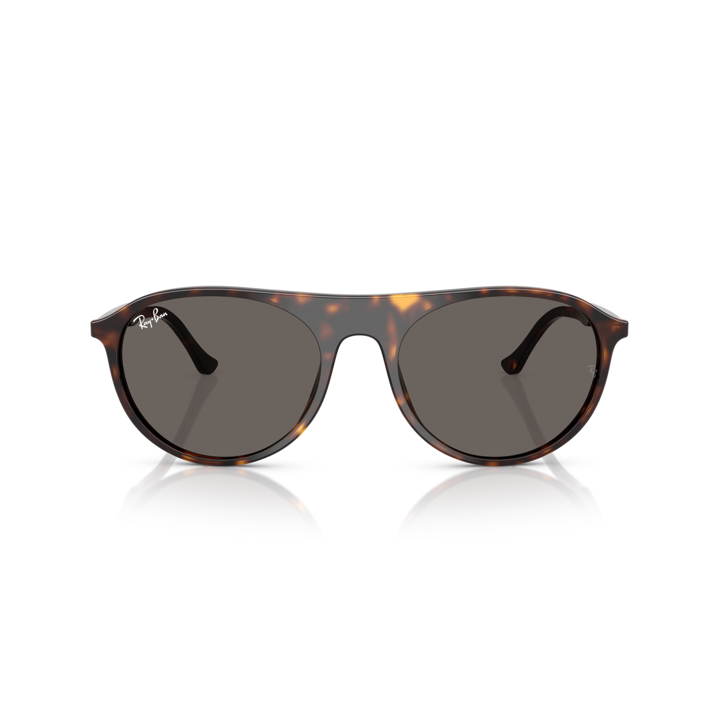 Tortoiseshell sunglasses with dark lenses on a white background Polished Havana + Dark Grey
