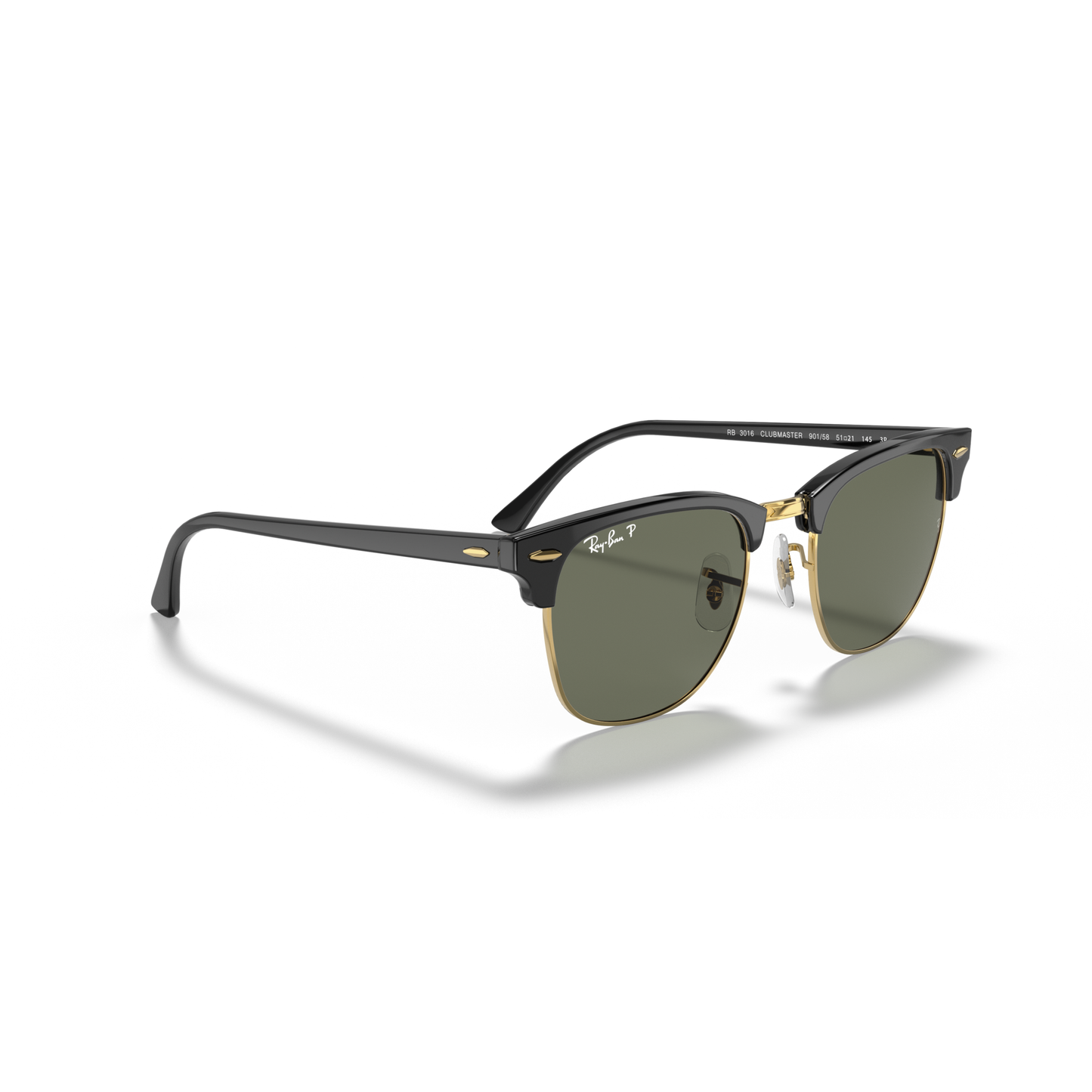 Sunglasses with black frame and green lenses on a white background Polished Black on Gold + G-15 Polarised