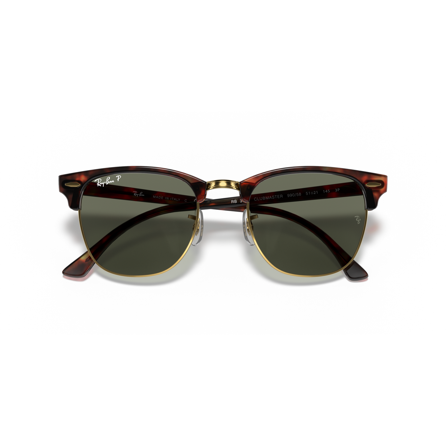 Pair of sunglasses with tortoiseshell frame and dark lenses on a white background Polished Tortoise on Gold + G-15 Polarised