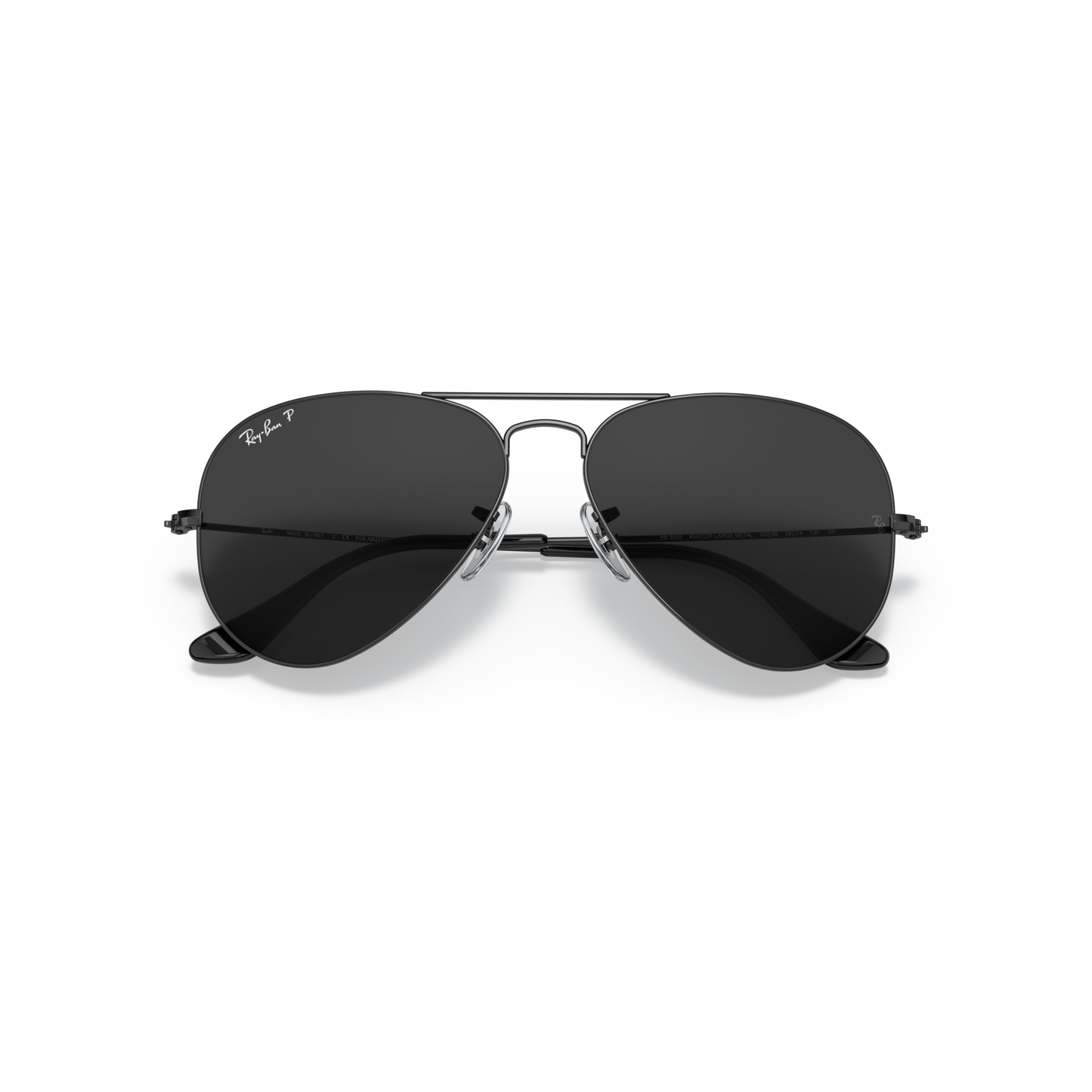 Black aviator sunglasses on a white background Polished Black + Black Polarised