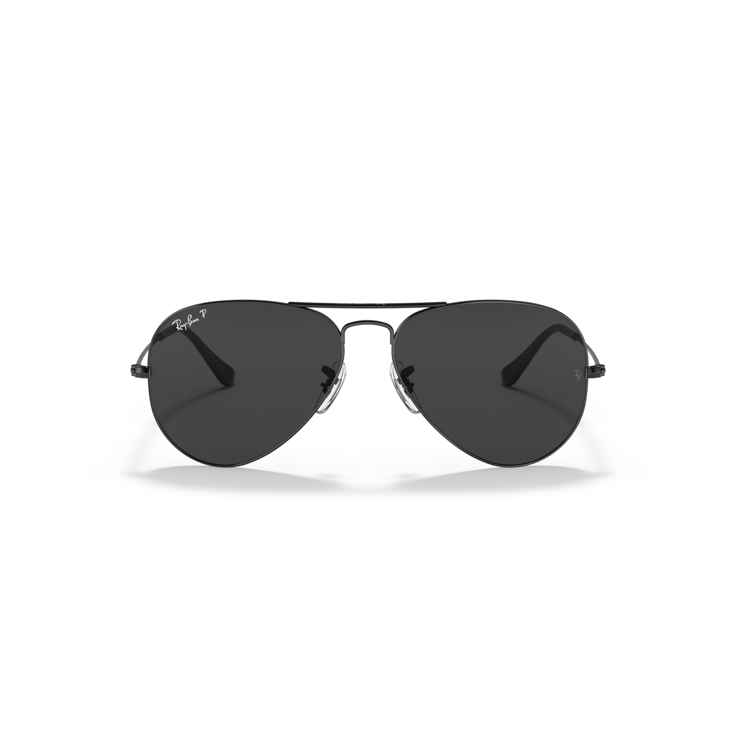 Black aviator sunglasses on a white background Polished Black + Black Polarised