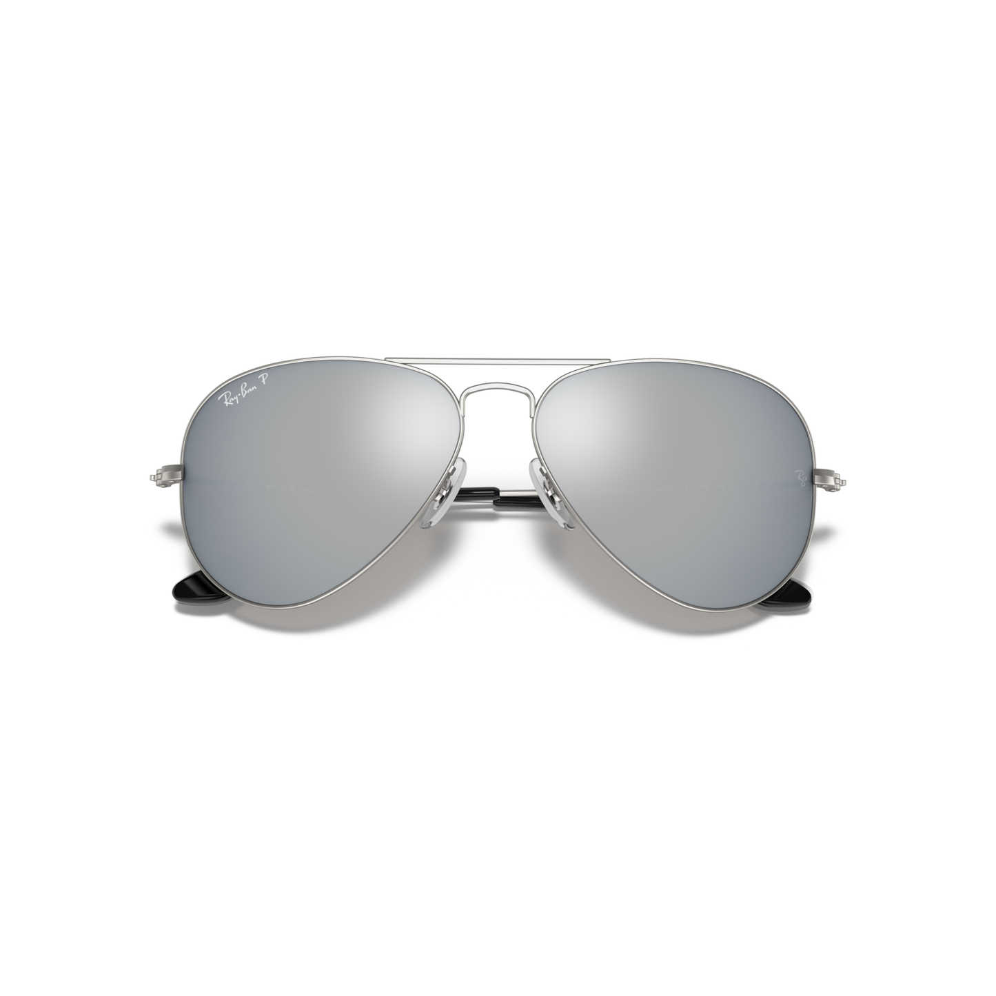 Silver aviator sunglasses with reflective lenses on a white background Matte Silver + Dark Grey Mirror Polarised