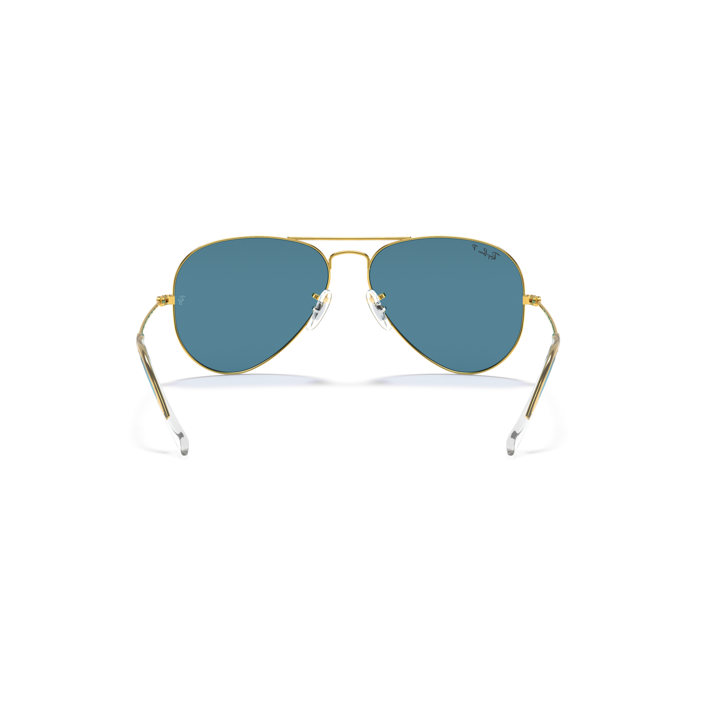 Aviator sunglasses with gold frame and blue lenses on a white background Legend Gold + Blue Polarised