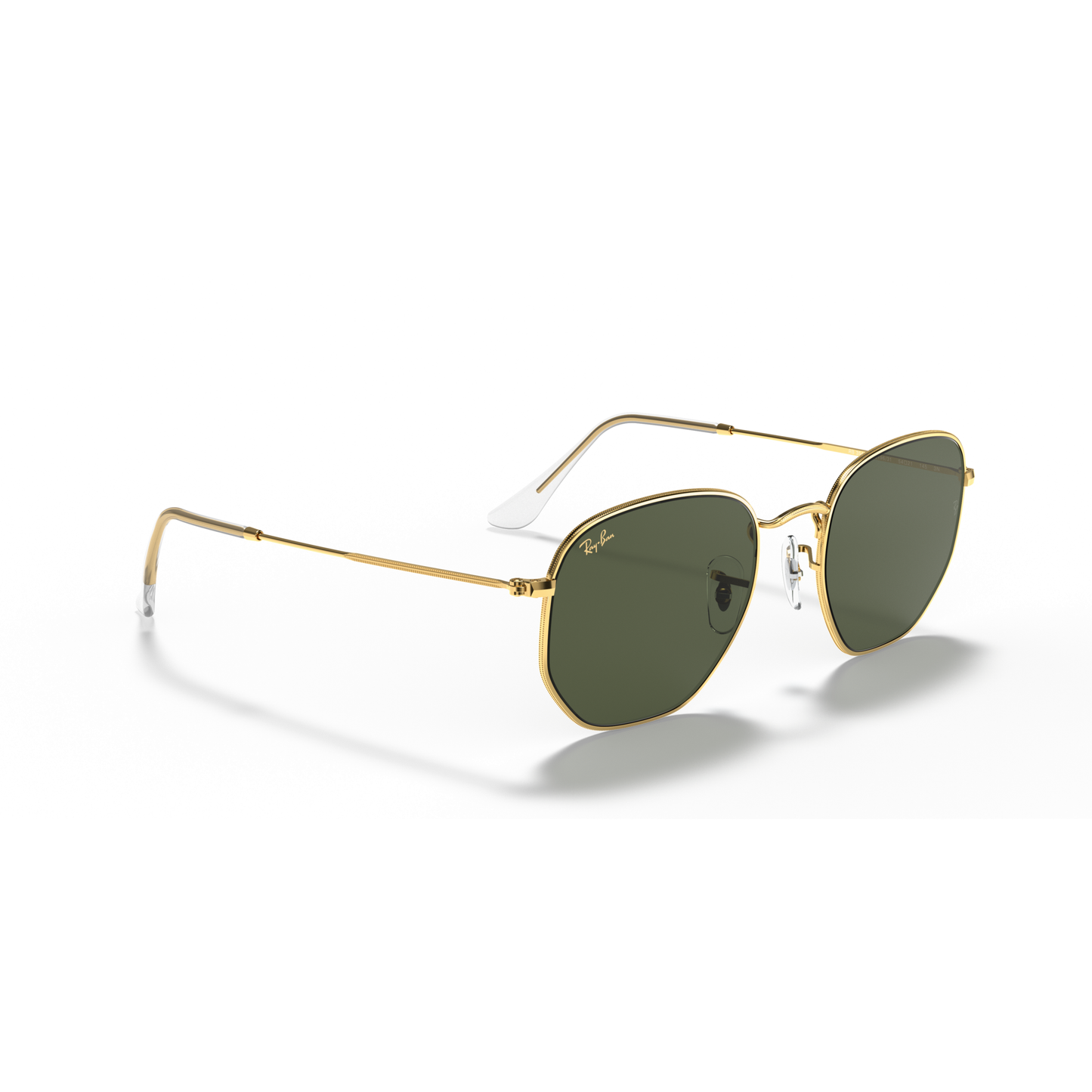 Gold-framed sunglasses with green lenses on a white background Polished Gold + G-15 Green