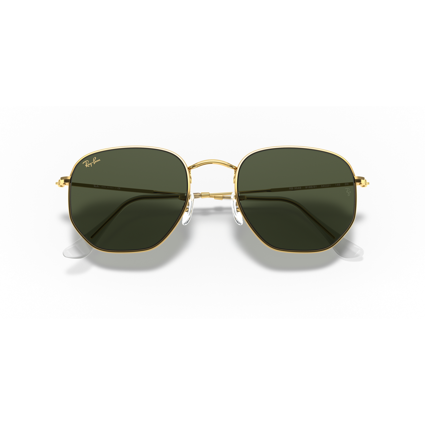 Gold-framed sunglasses with dark lenses on a white background Polished Gold + G-15 Green