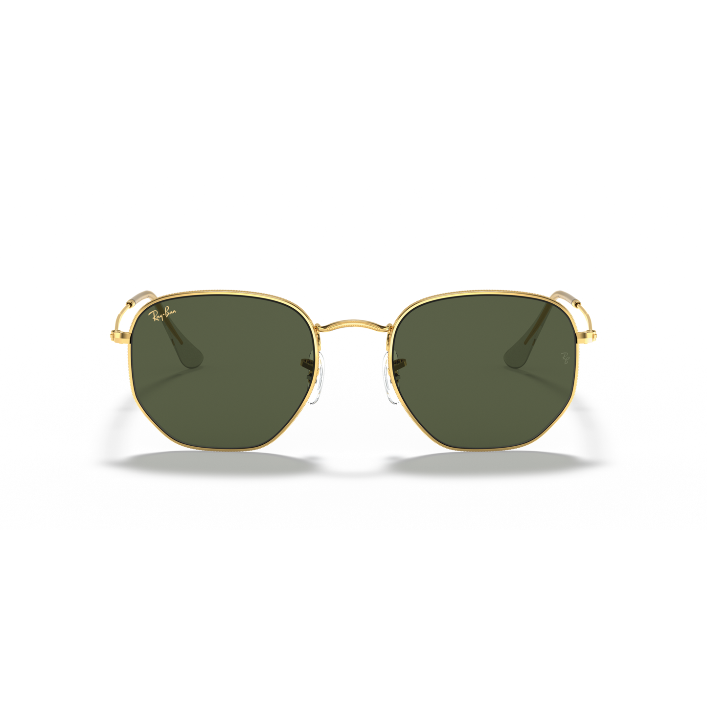 Gold-framed sunglasses with green lenses on a white background Polished Gold + G-15 Green
