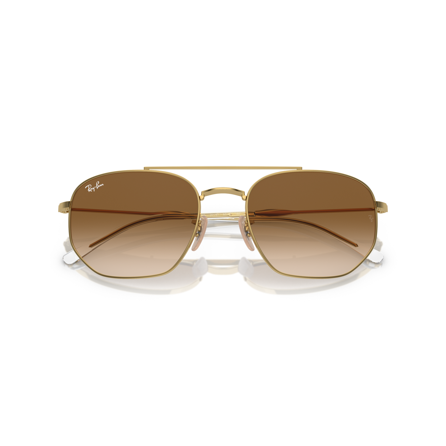 Gold-framed sunglasses with brown lenses on a white background Polished Arista Gold + Clear Gradient Brown