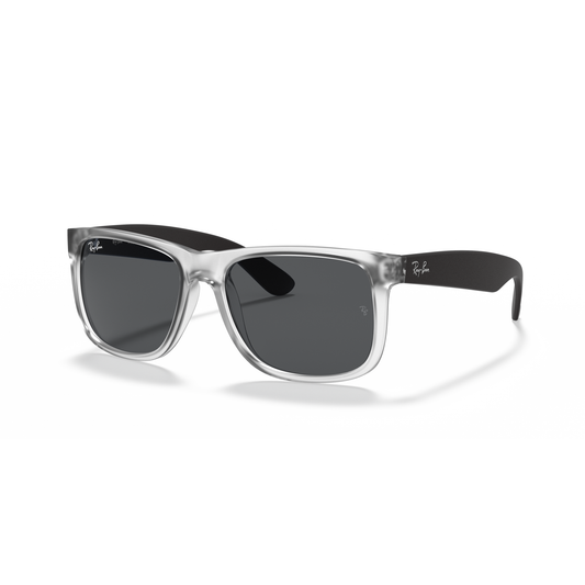 Clear frame sunglasses with black lenses on a white background Rubber Transparent + Dark Grey