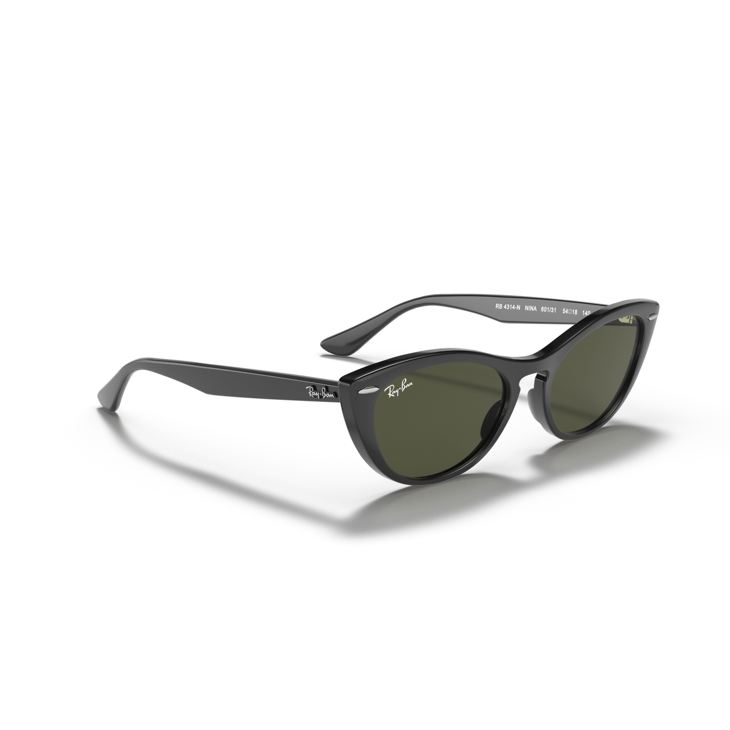 Ray-Ban sunglasses with black frame and green lenses on a white background Polished Black + G-15 Green