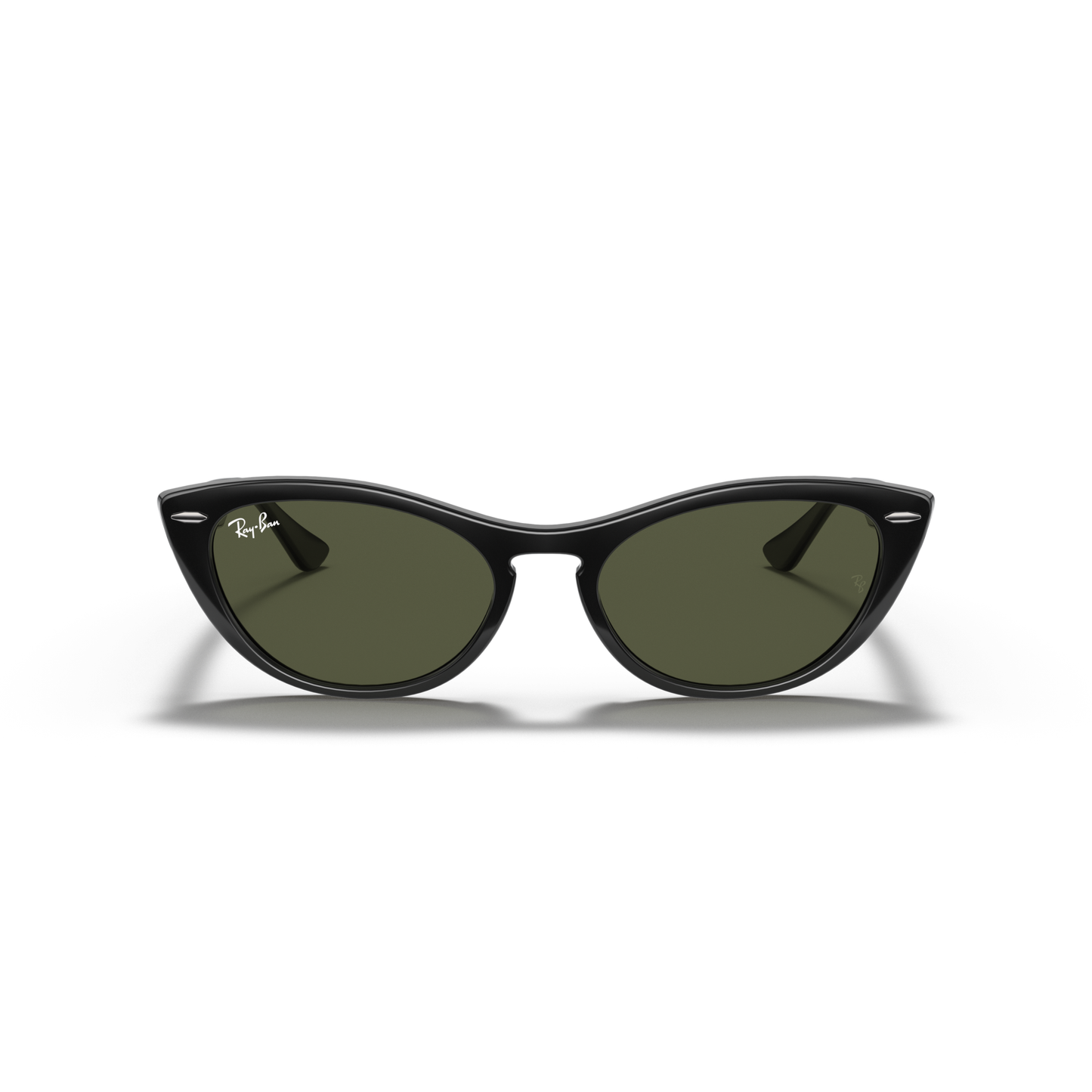 Black cat-eye sunglasses with green lenses on a white background Polished Black + G-15 Green