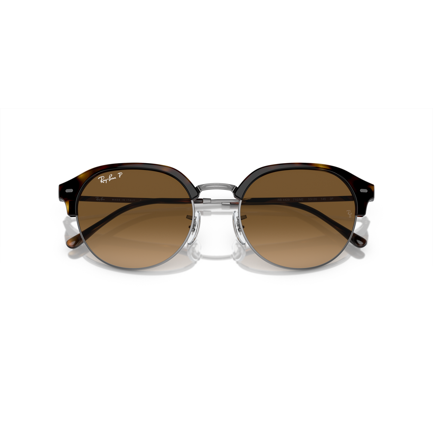 Round sunglasses with brown lenses and a clear frame on a white background Polished Havana on Gunmetal + Brown Gradient Polarised