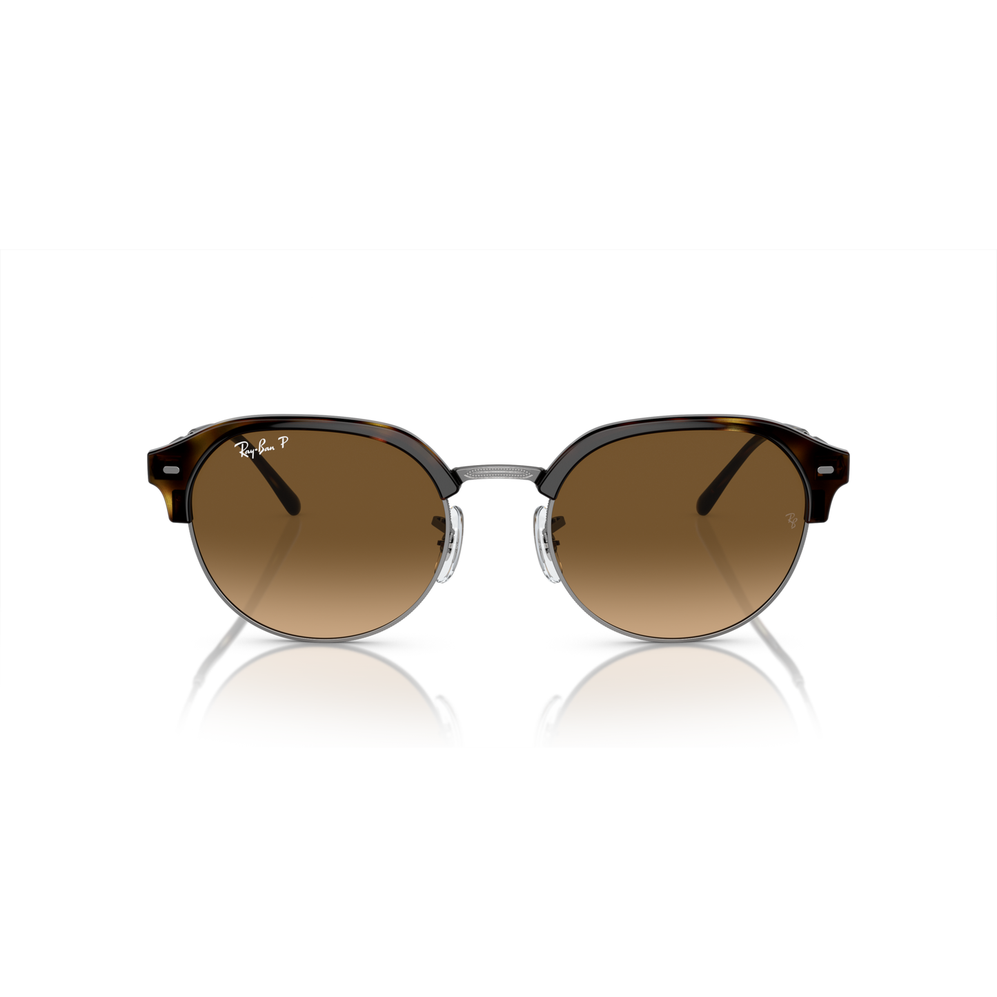Round sunglasses with brown gradient lenses on a white background Polished Havana on Gunmetal + Brown Gradient Polarised