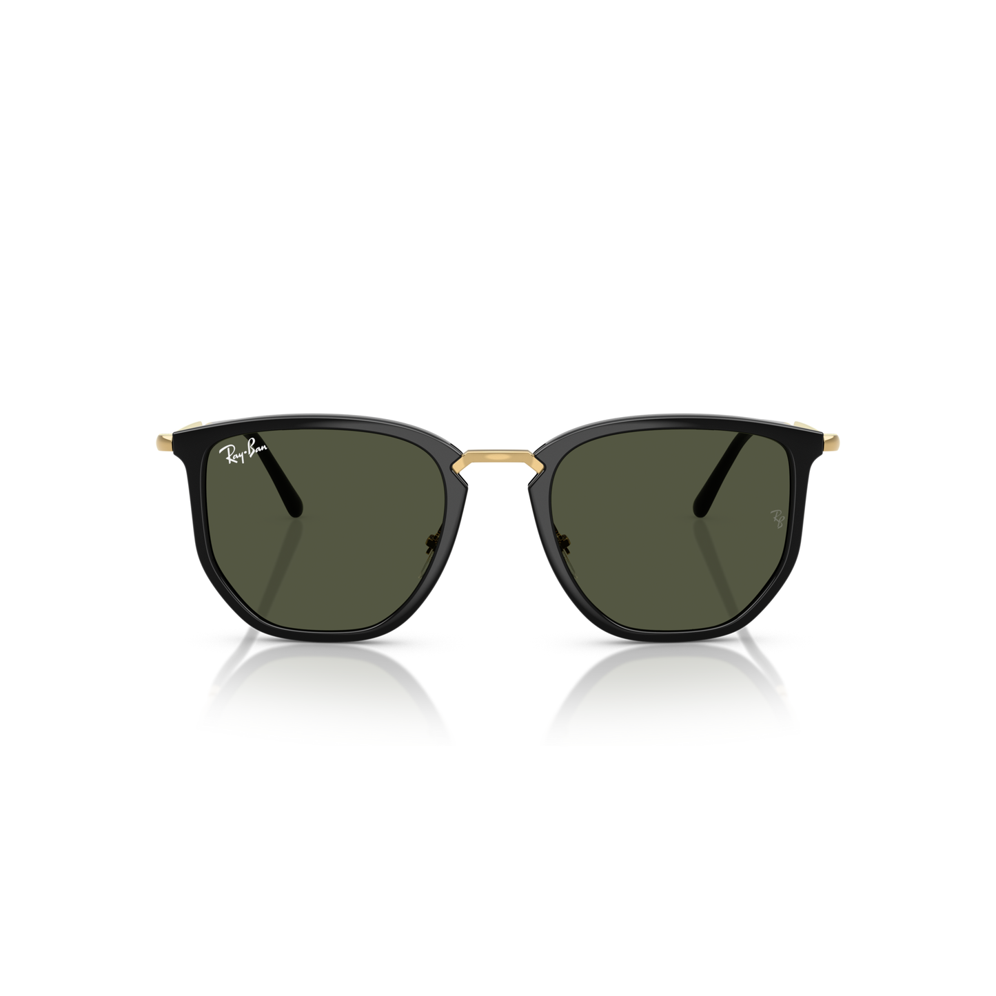 Black sunglasses with gold frame on a white background Polished Black + G-15 Green