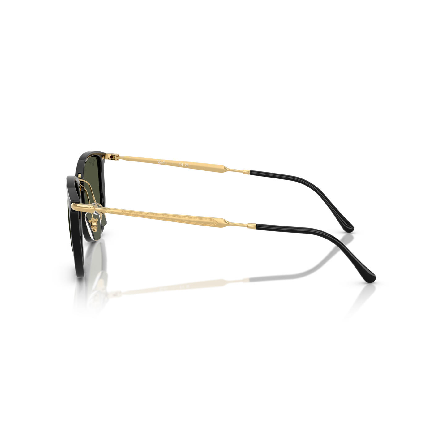 Sunglasses with gold frame and black accents on a white background Polished Black + G-15 Green