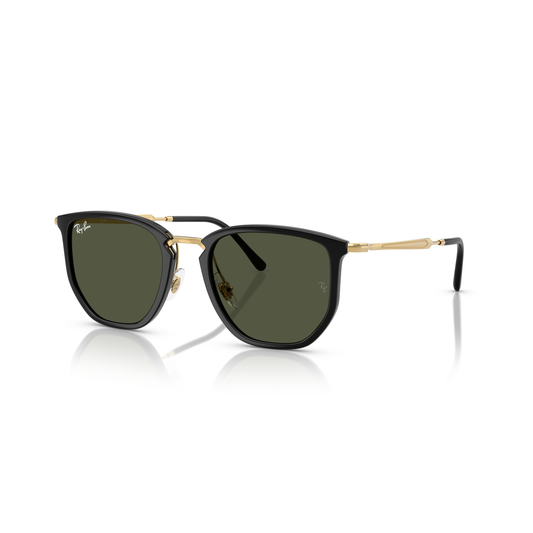 Black and gold sunglasses with green lenses on a white background Polished Black + G-15 Green