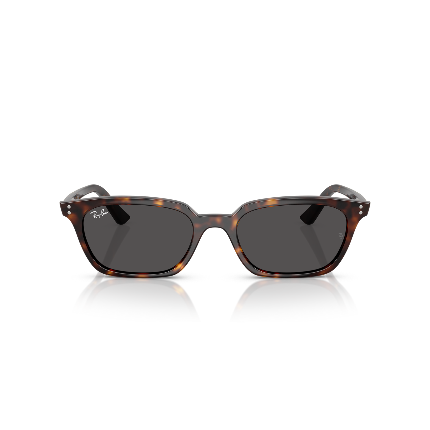 Sunglasses with tortoiseshell frame and dark lenses on a white background Polished Havana + Dark Grey