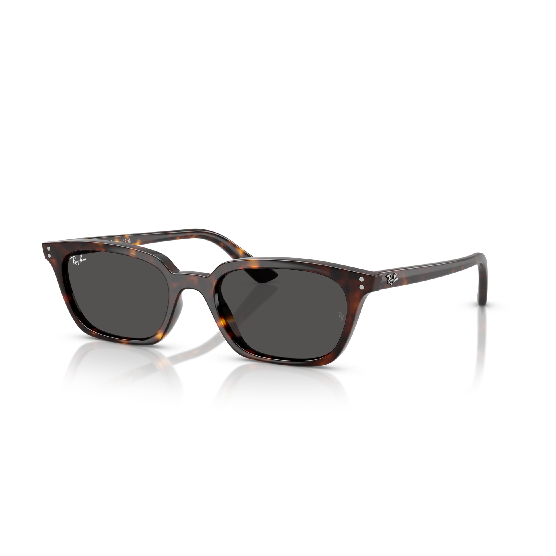 Sunglasses with tortoiseshell frame and dark lenses on a white background Polished Havana + Dark Grey