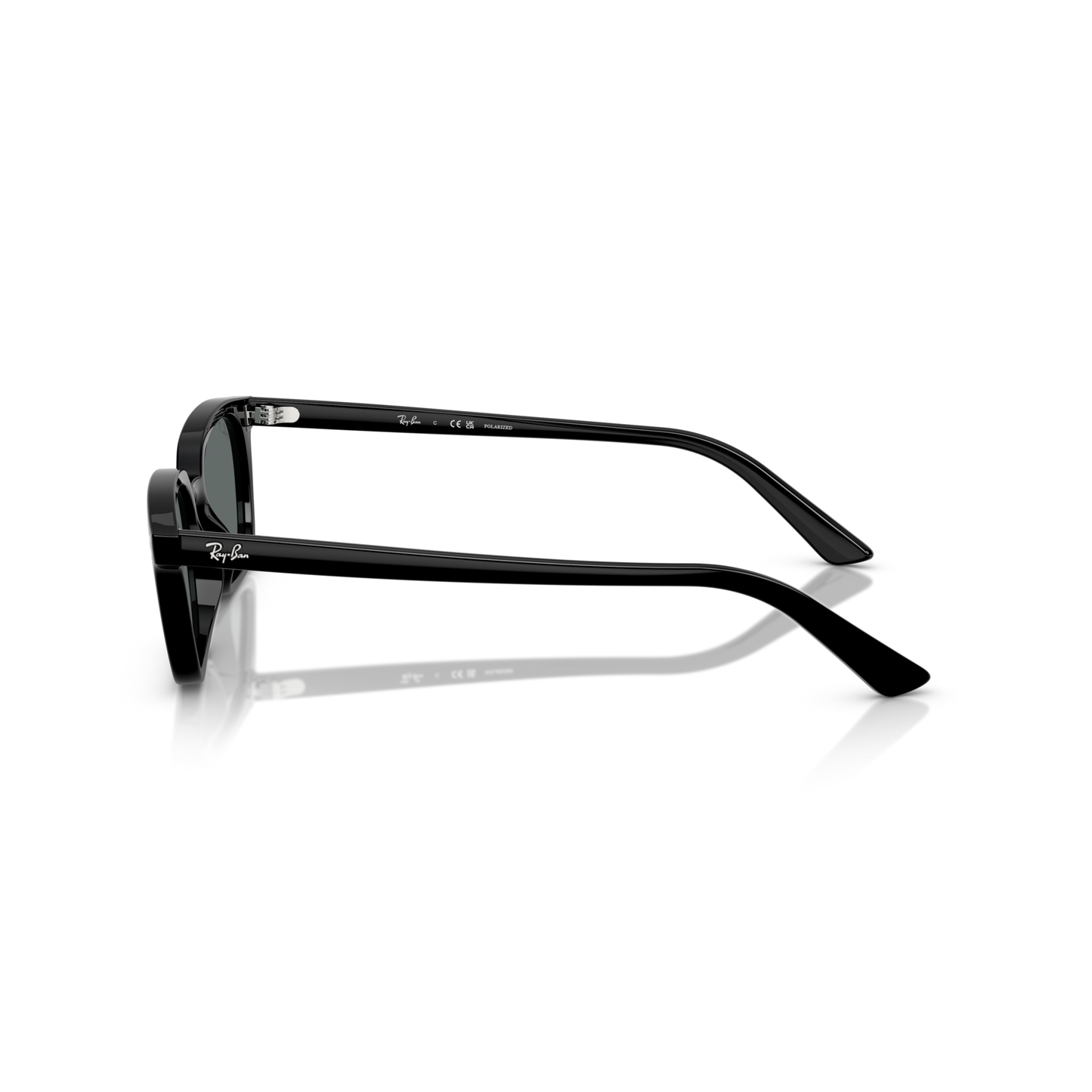 Black sunglasses with reflective surface on a white background Polished Black + Dark Grey Polarised