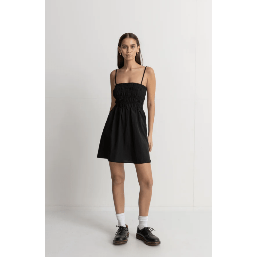 Rhythm - Classic Shirred Mini Dress - Black - Velocity 21