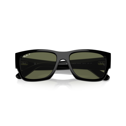 Black sunglasses with dark lenses on a white background Polished Black + G-15 Green Polarised