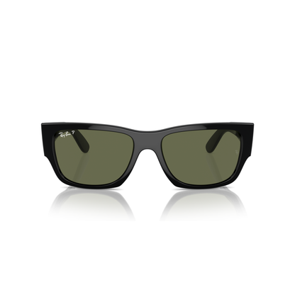 Black sunglasses with green lenses on a white background Polished Black + G-15 Green Polarised