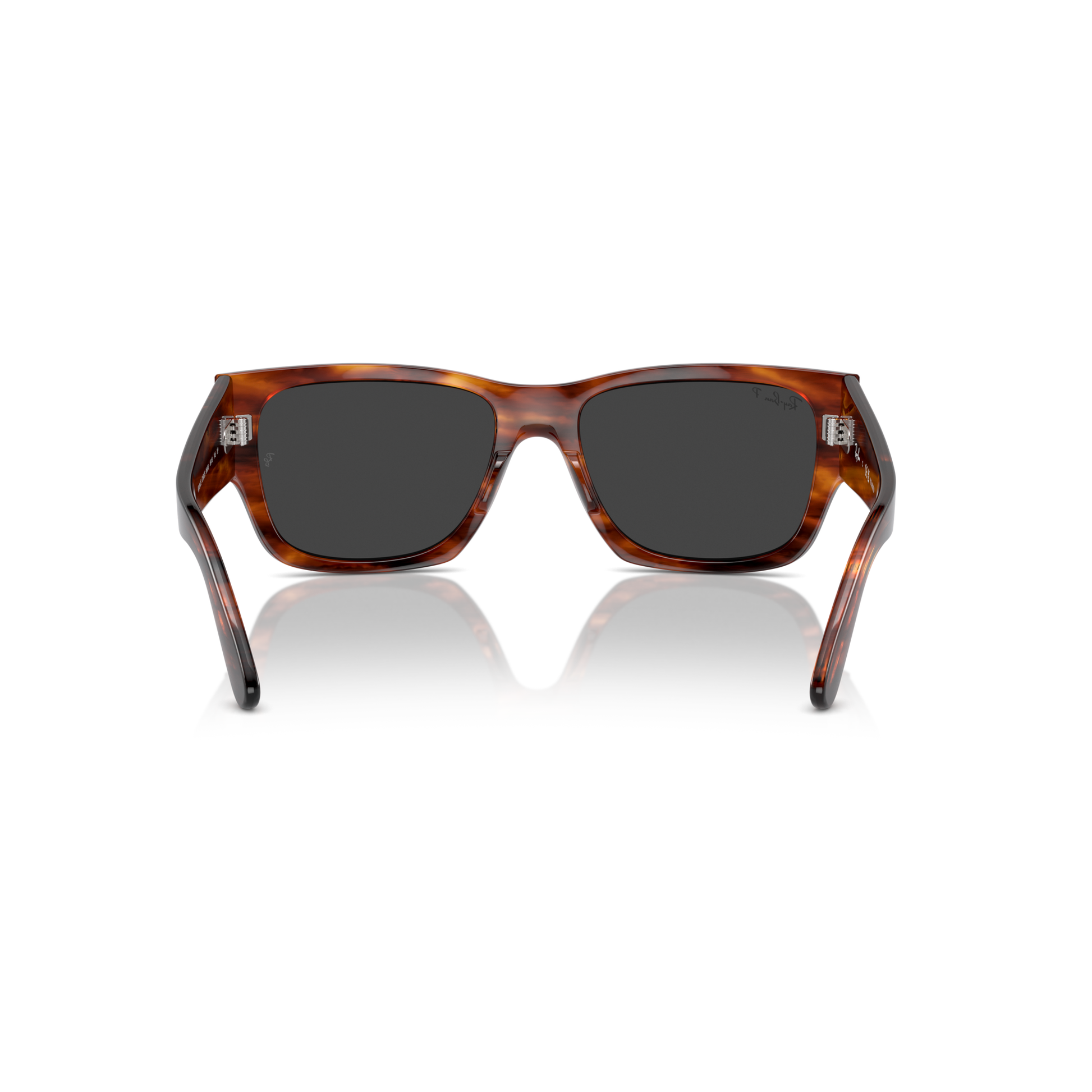 Sunglasses with tortoiseshell frame and dark lenses on a white background Polished Striped Havana + Black Polarised