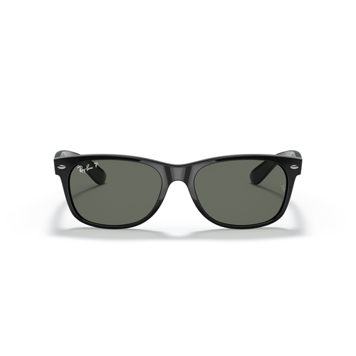 Black sunglasses with a reflective surface on a white background Polished Black + G-15 Green Polarised