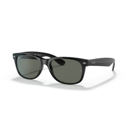 Black sunglasses with a reflective surface on a white background Polished Black + G-15 Green Polarised