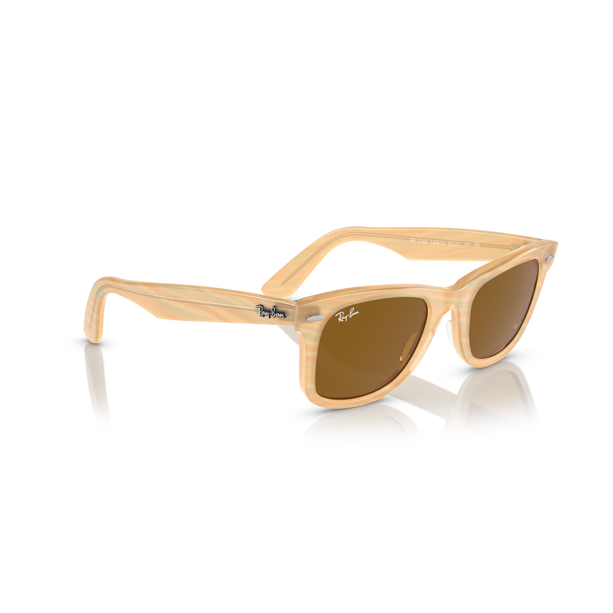 Beige sunglasses with brown lenses on a white background Polished Photo Striped Brown + Brown