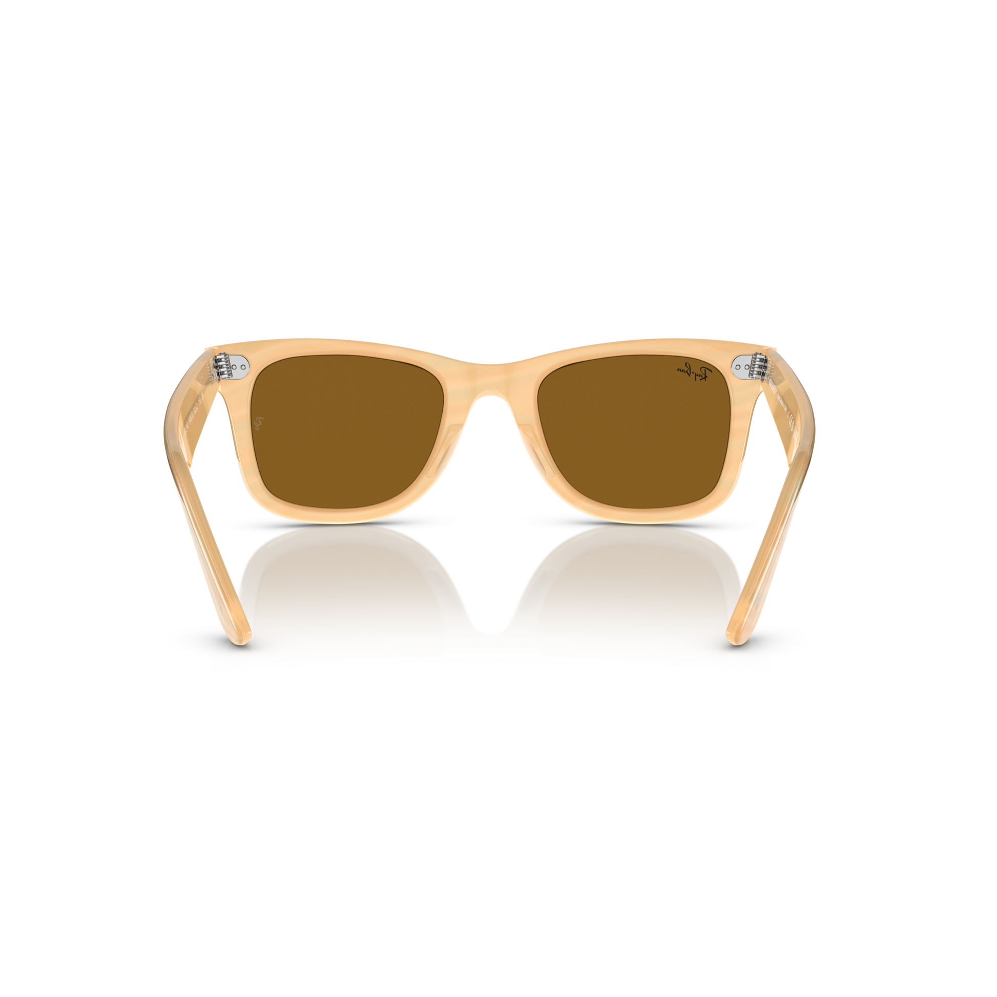 Wooden-framed sunglasses with brown lenses on a white background Polished Photo Striped Brown + Brown