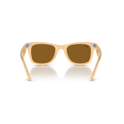 Wooden-framed sunglasses with brown lenses on a white background Polished Photo Striped Brown + Brown