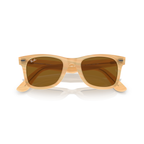 Wooden-framed sunglasses with brown lenses on a white background Polished Photo Striped Brown + Brown