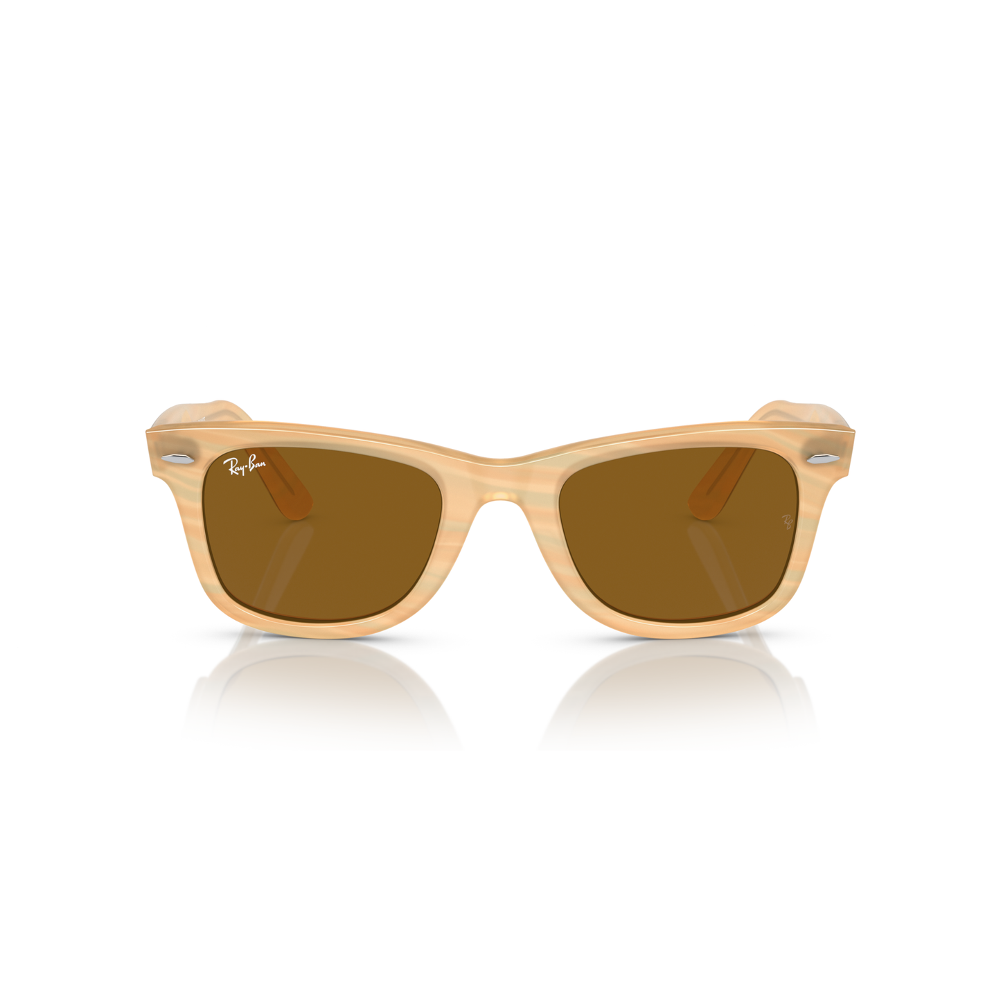 Wooden-framed sunglasses with brown lenses on a white background Polished Photo Striped Brown + Brown