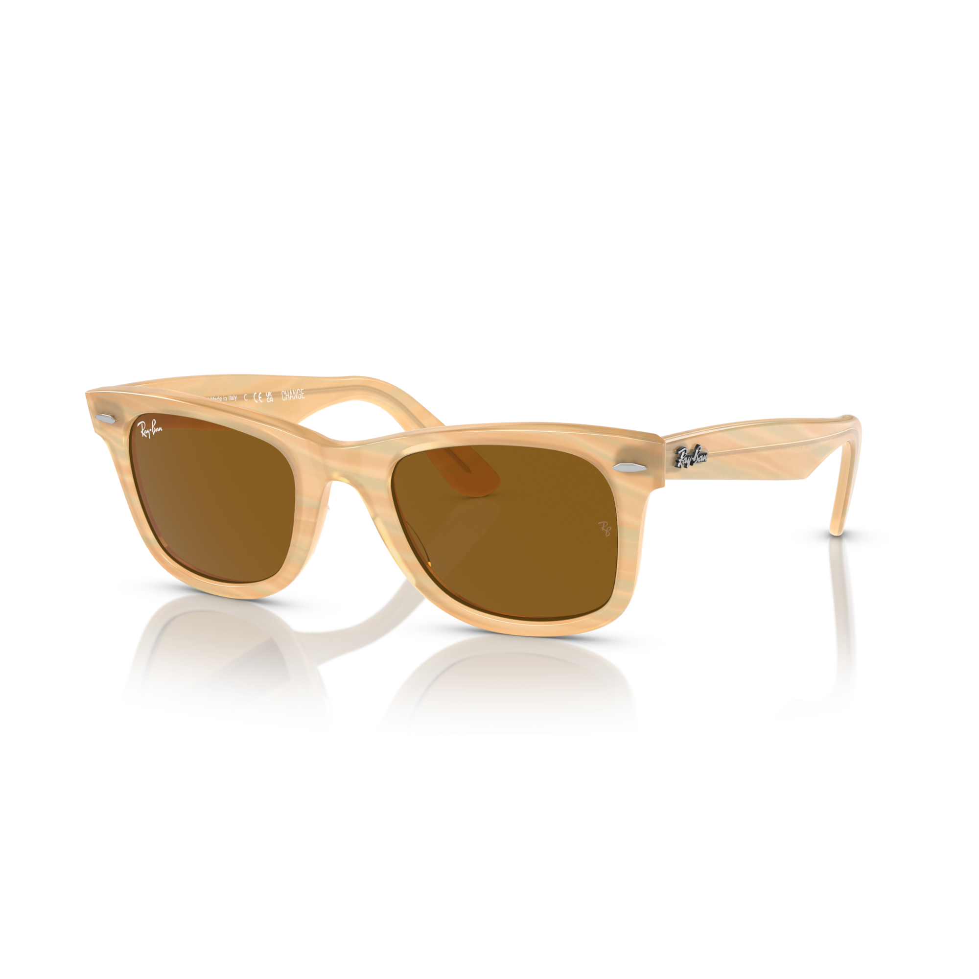 Beige sunglasses with brown lenses on a white background Polished Photo Striped Brown + Brown