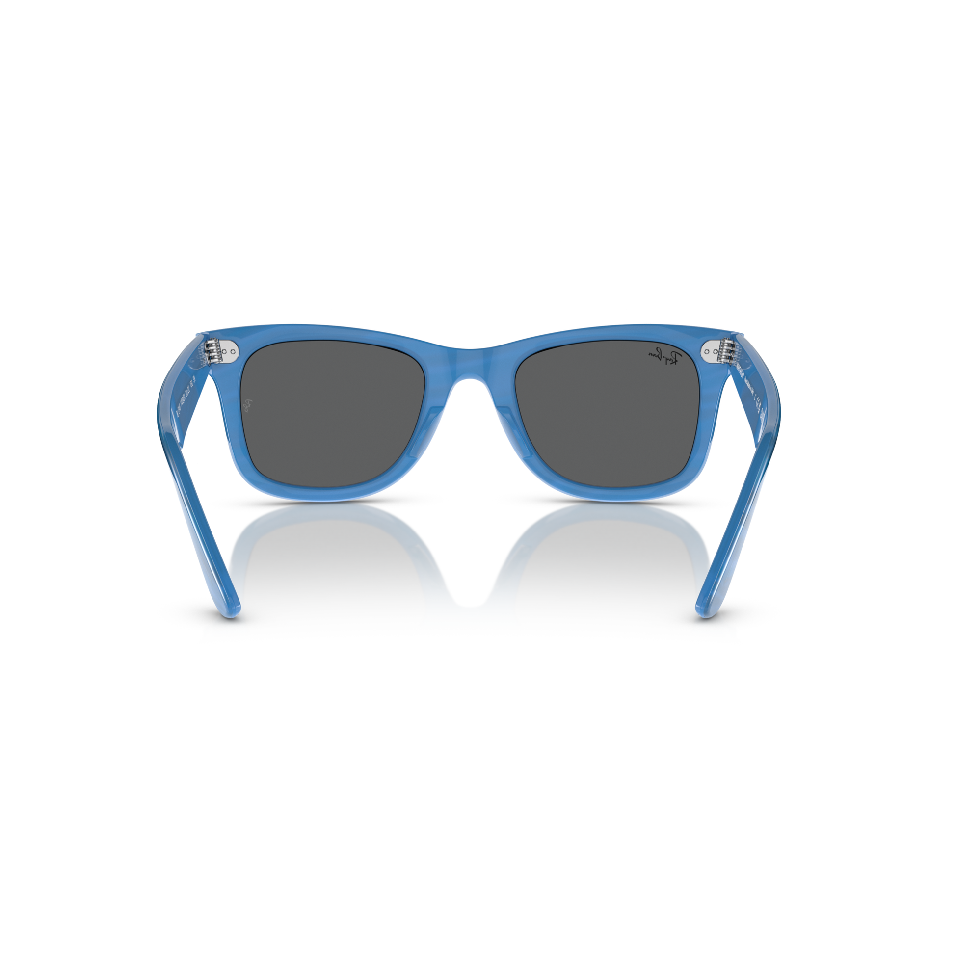 Blue sunglasses with dark lenses on a white background Polished Photo Striped Blue + Dark Grey
