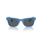 Blue sunglasses with dark lenses on a white background Polished Photo Striped Blue + Dark Grey