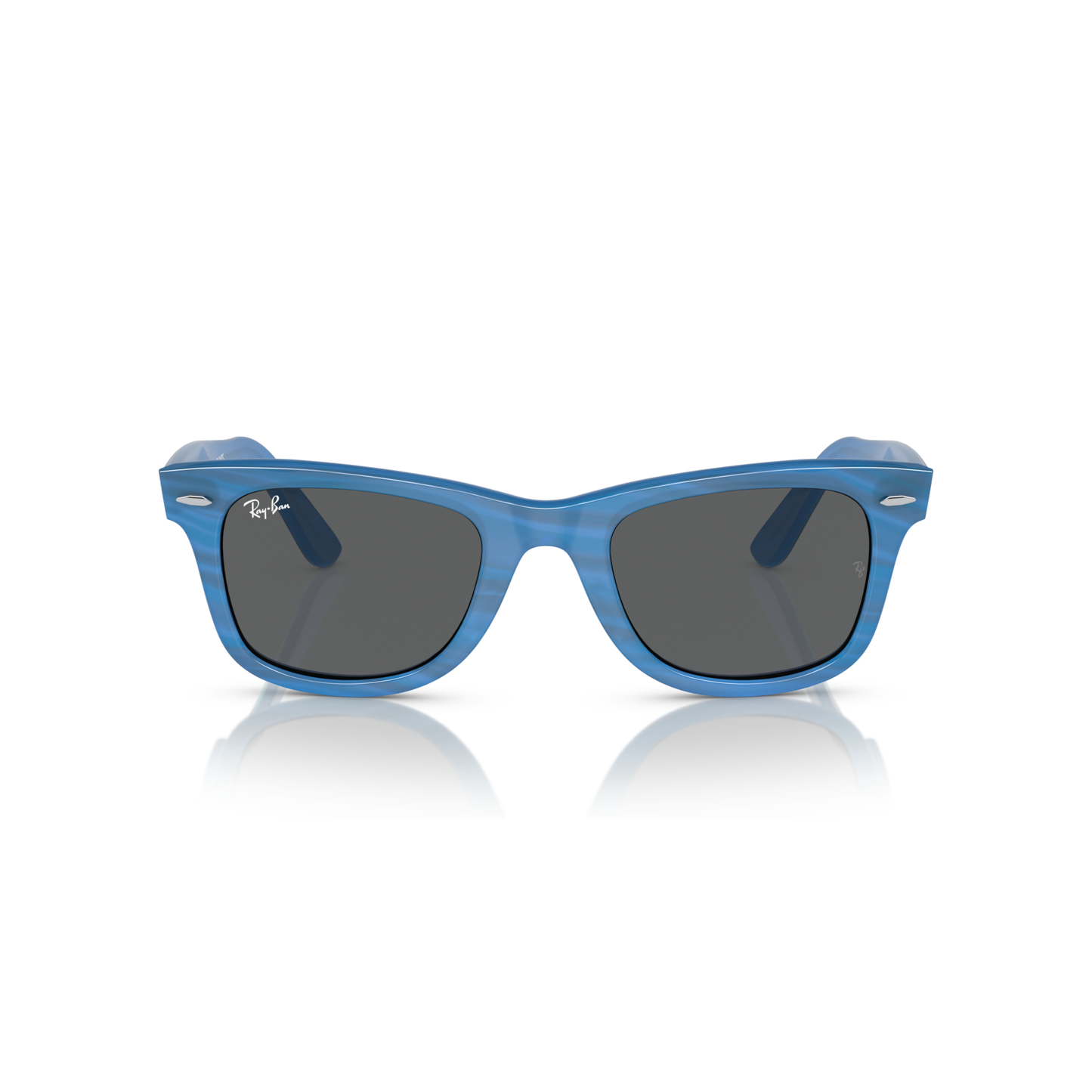 Blue sunglasses with dark lenses on a white background Polished Photo Striped Blue + Dark Grey