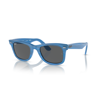 Blue sunglasses with a reflective surface on a white background Polished Photo Striped Blue + Dark Grey