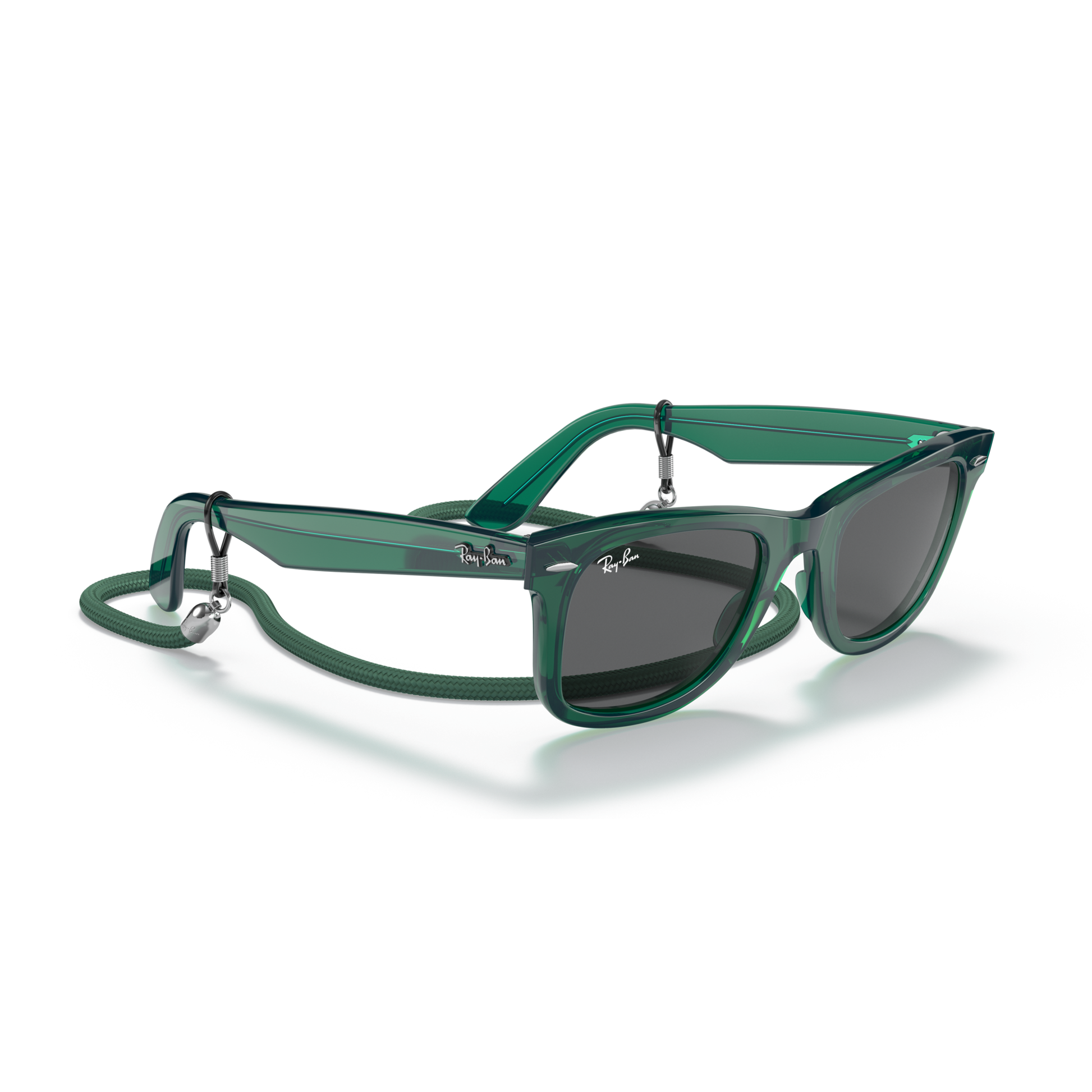 Green sunglasses with a clear lens on a white background Polished Transparent Green + Dark Grey